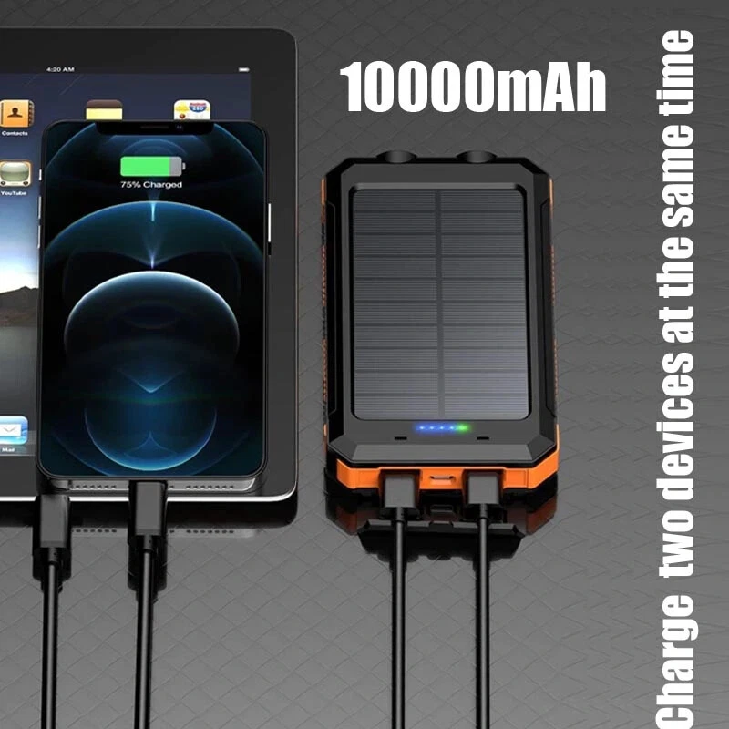 10000mAh Portable Fast Charging Power Bank 2USB Solar Charging with Flashlight - Image 2 of 4