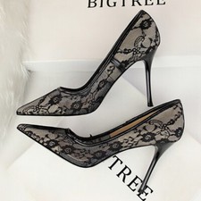 Neu Damenschuhe Lace Pumps Spitz Stilettoabsatz Bankett Party Sexy High Heels