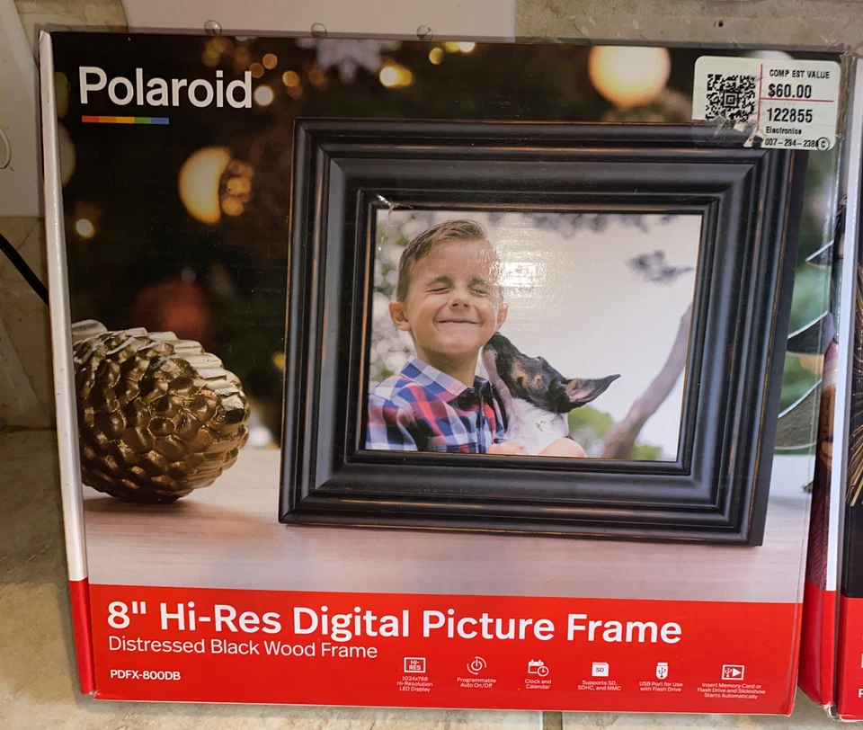 2- 8" Digital Photo Frame Distressed Black  & Ivory Wood Tone Frames  - Polaroid - Image 2 of 4