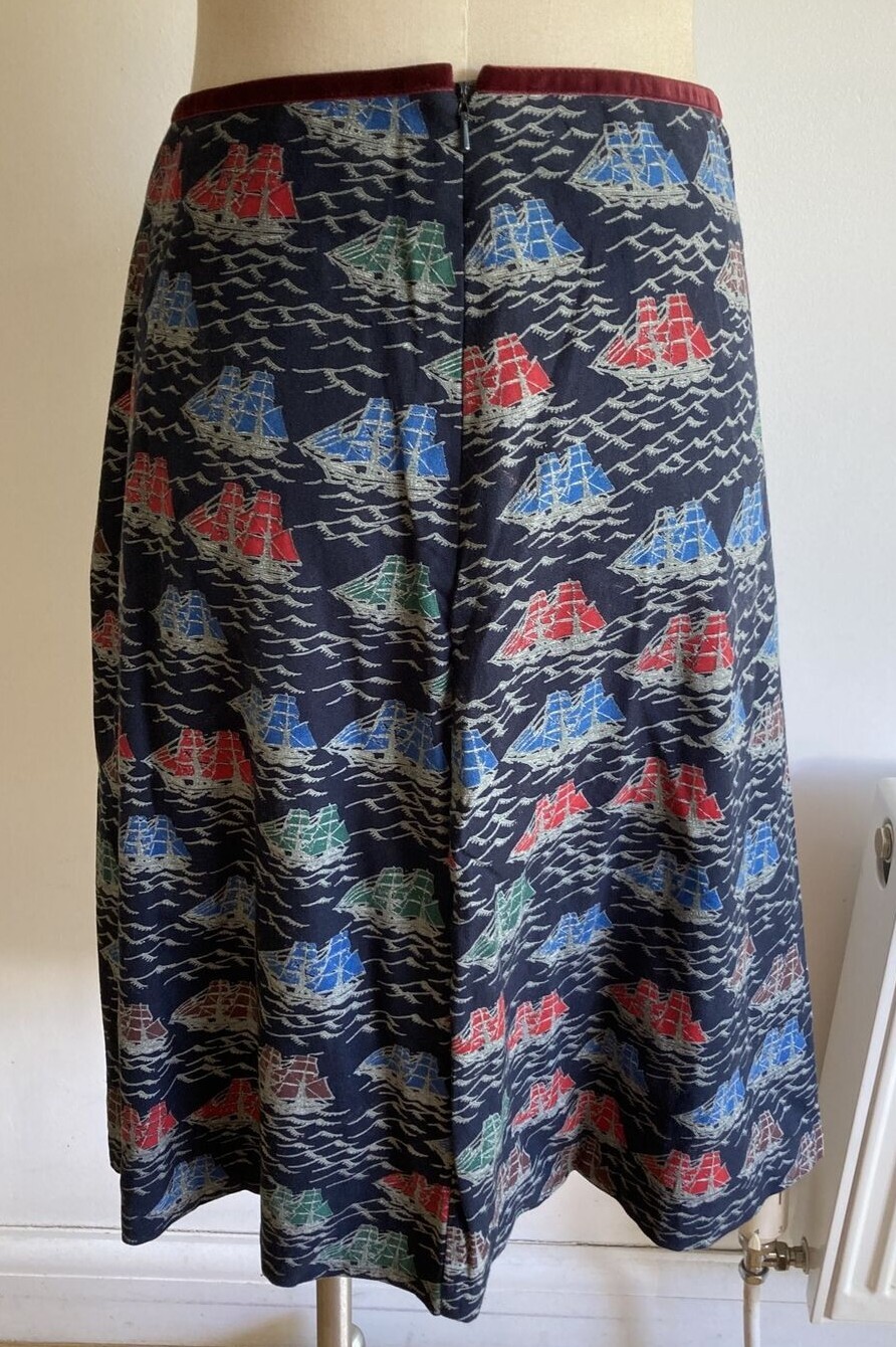 Seasalt "Pixie" Sailing Ship Cotton Crepe Skirt Size 10 UK, BNWT, Velvet Trim 5