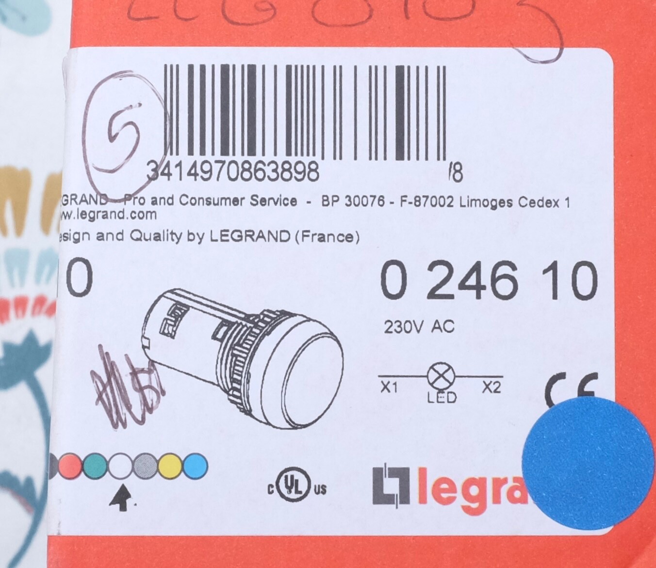 Voyant LED Legrand Osmoz 024610 blanc câblage armoire industrielle 230V lot de 5