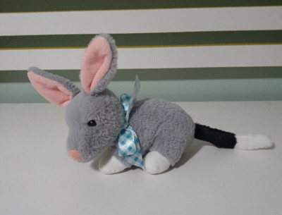 BILBY PLUSH TOY HAPPY EASTER BLUE STRIPEY BOW 30CM LONG INC TAIL AUSTRALIAN
