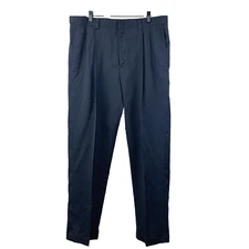 HAGGAR Chino Pants Mens 36 x 29 Navy Pleated Cuffed Preppy Office Church Student