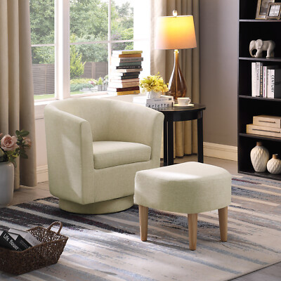 Modern Upholstered Swivel Barrel Chair Linen Fabric Accent