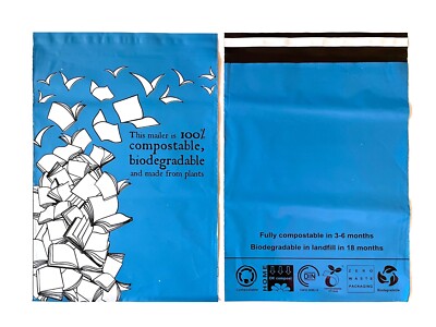 100 Blue Compostable Biodegradable Mailers 10x13 in, ECO Friendly Shipping Bags