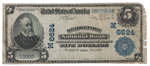 U.S. (Bridgeport, OH) - Series of 1902 $5.00 National Currency Banknote