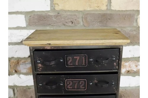Cassettiera piccola vintage industriale stile antico in metallo 5129s - Foto 4 di 5