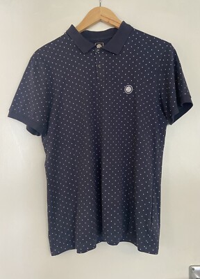 Pretty Green Polo Shirt Navy Blue Cotton M Medium Mod Gallagher