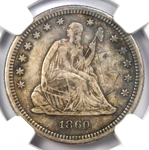 1860-S Seated Liberty Quarter 25C - NGC XF Detail (EF). Rare San Francisco Date