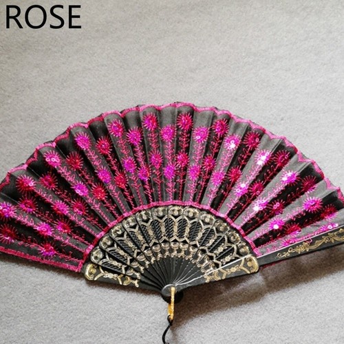 Party Sequin Folding Fan Dance Lace Tassel Fringe Lolita Spanish Hand Held Decor - Picture 21 of 23