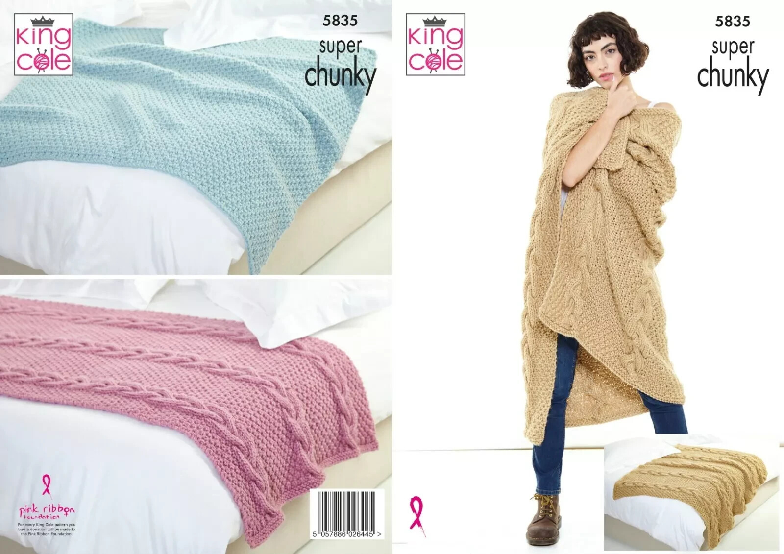 KING COLE Knitting Pattern Chunky Knit Blanket, Throws, Runners  -5835