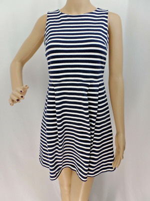 ''LOFT'' BLUE AND WHITE STRIPED PLEATED SKIRT VISIBLE ZIP CAREER CASUAL SIZE: 4