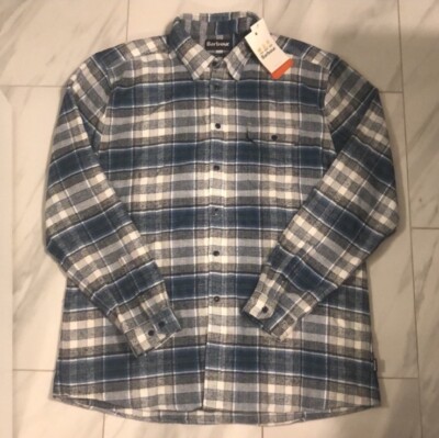Barbour Men's Flannel Button Down Shirt Blue White Black $140 New
