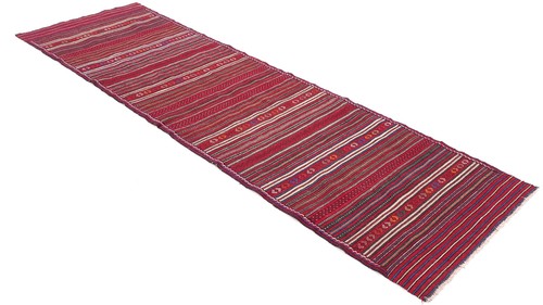 Afghan Kelim Soumakh Ghalmuri Teppich 80x300 Handgewebt Läufer Rot Streifen f - Picture 4 of 8