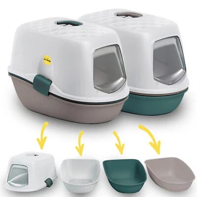 KATZENCENTER Jumbo Sieb Katzentoilette mit Kapuze grau grün 58 cm ohne Schaufelbox