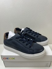 GEOX NASHIK Boys Sneakers Shoes Sz 2 US 33 EU Navy/Brown Wax Leather Lace-Up