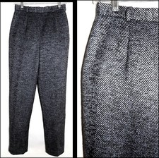 Carlisle tweed slacks 2 Black Gray Wool bl Herringbone Side zip Lined Dress pant