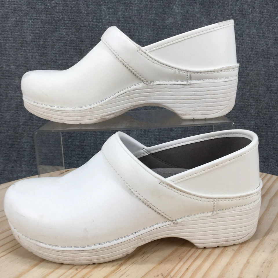 丹斯科鞋女式 38 LT Pro 坡跟护理木屐白色皮革舒适懒人鞋 — 第 2/4 张图片