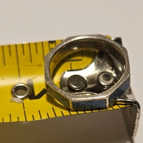 Anel de prata esterlina biqueira rosada com incrustação de esmalte azul octógono - Imagem 3 de 4