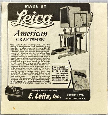 E. Leitz Inc. ''Leitz-Bealey Fluorograhic Unit'' American Craftsmen Print Ad 1943
