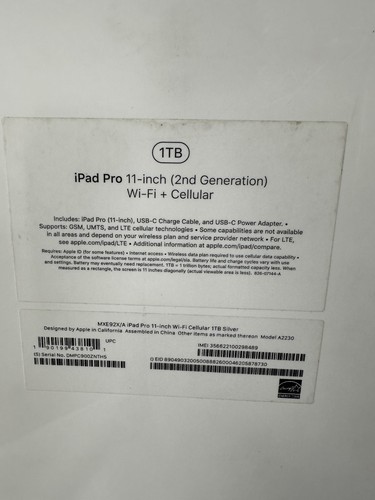 Apple iPad Pro 11" (2nd Gen) A2230 WiFi+Cell - 1TB Excellent Condition Silver - Picture 9 of 14