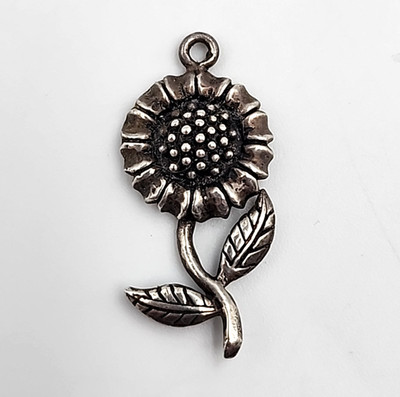 925 Sterling Silver Sunflower Flower Charm Pendant Floral Jewelry 2.58g