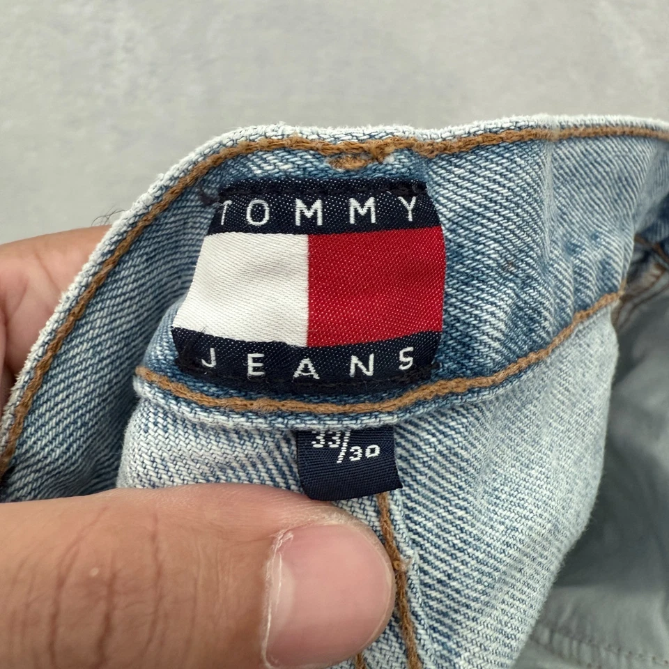Jeans Tommy Hilfiger Vintage Hombres 33x30 Azul Bandera Parche Bordado Logo Sueltos Y2K Foto 3 de 4