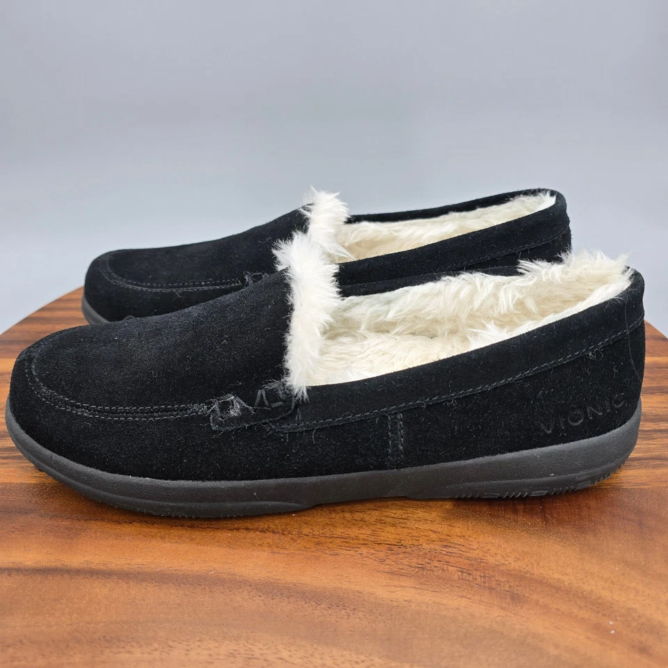 Zapatillas Vionic Lynez para mujer 8,5 negras gamuza piel sintética zapatos cómodos para interiores Foto 3 de 4