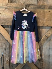 Girls Unbranded Tutu Unicorn Dress Rainbow Navy Blue Size 6-7Y