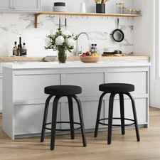 Swivel Bar Stools Set of 2, 24" Counter Height Backless Bar Stools, Fabric Up...