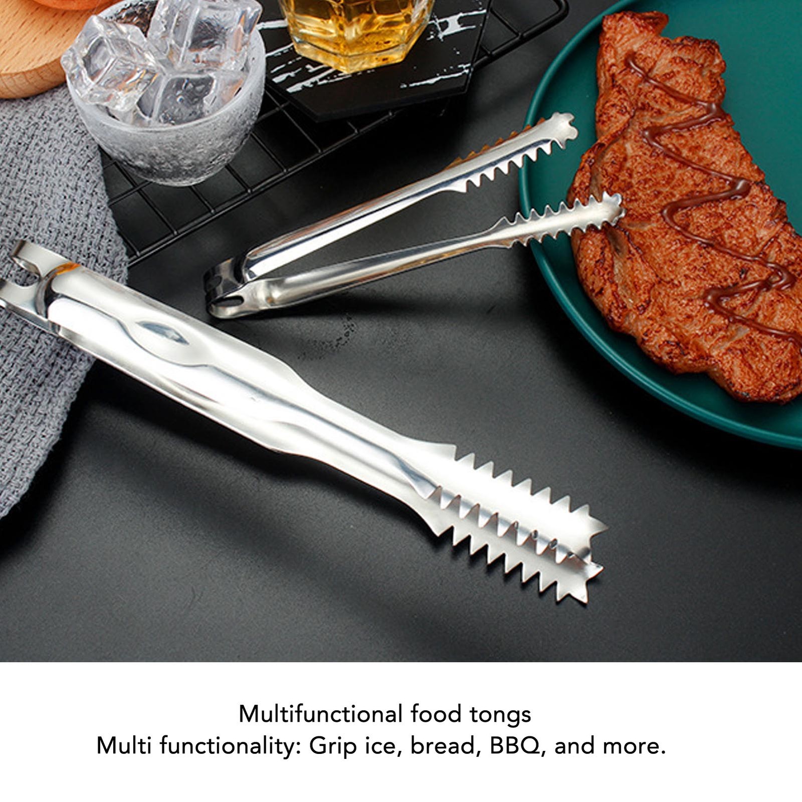 10PCS Ice Tongs Food Tongs Stainless Steel Easy To Clean Strong Grip Versatile