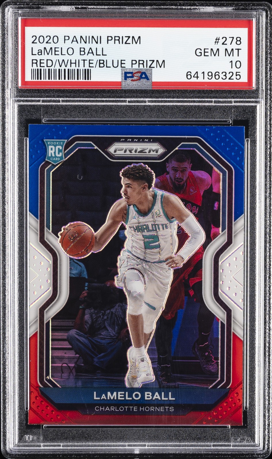 2020 PANINI PRIZM RED/WHITE/BLUE PRIZM #278 LAMELO BALL ROOKIE RC PSA 10