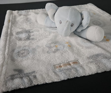 Blankets and Beyond Light Blue Elephant Plush with Gray Owl Design Lovey Blanket