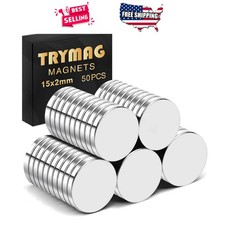 Neodymium Disc Magnets 15x2mm 50pcs Strong Rare Earth for Crafts Dry Erase Board