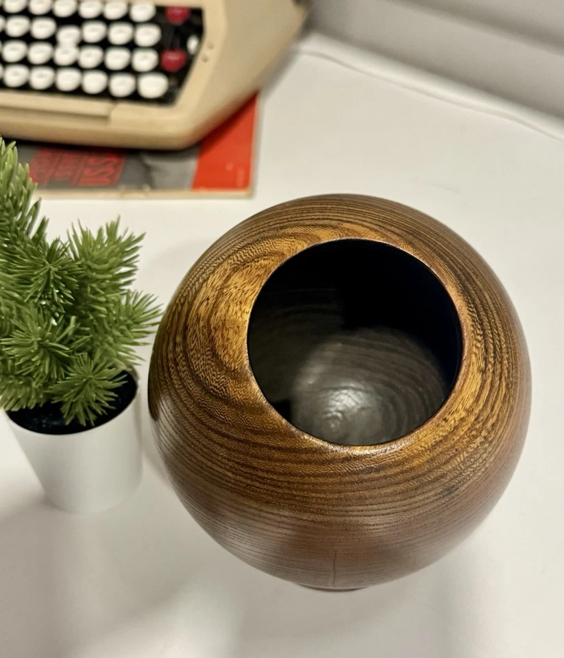 Винтажная декоративная деревянная чаша 1970-х в форме сферы сервировочное блюдо Monkeypod Япония - Изображение 3 из 4