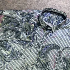 Visconti Uomo Shirt Mens 2XL Blue Striped Paisley Long Sleeve Dress Button Up