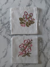 New 2 Kitchen White Tea Towels Embroidered Strawberries Cherries 16