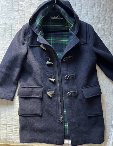 Vintage Brooks Brothers Duffle Horn Toggle Coat Wool Size 40 Navy England Plaid - product listing photo