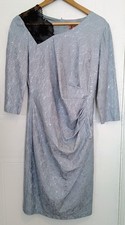 JOLIE MOI Silver knee length fitted elbow sleeves fully-lined dress size 14/42