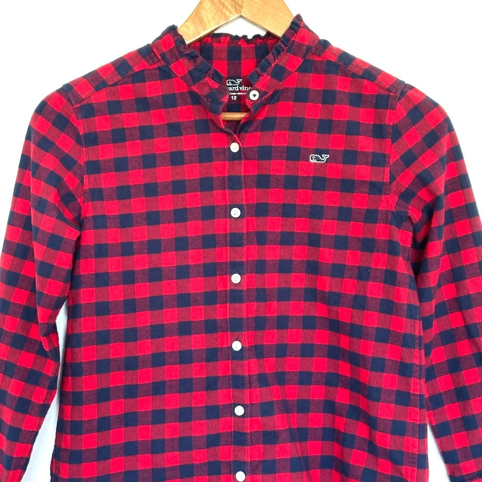 Camisa Vineyard Vines Niñas Talla 12 Algodón Cuadros Manga Larga Abotonada Top Foto 3 de 4