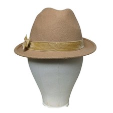 Vintage Betmar 100 Wool Women  s Fedora Hat Camel Brown Velvet Band