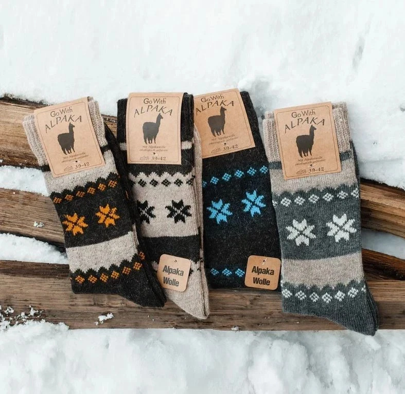 4 Pairs Alpaca Thermal Wool Socks for Men and Women Cozy Winter Socks