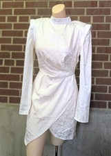 Nasty Gal White Jacquard Mini Dress Padded Shoulders Bridal Bachelorette 80s / 2