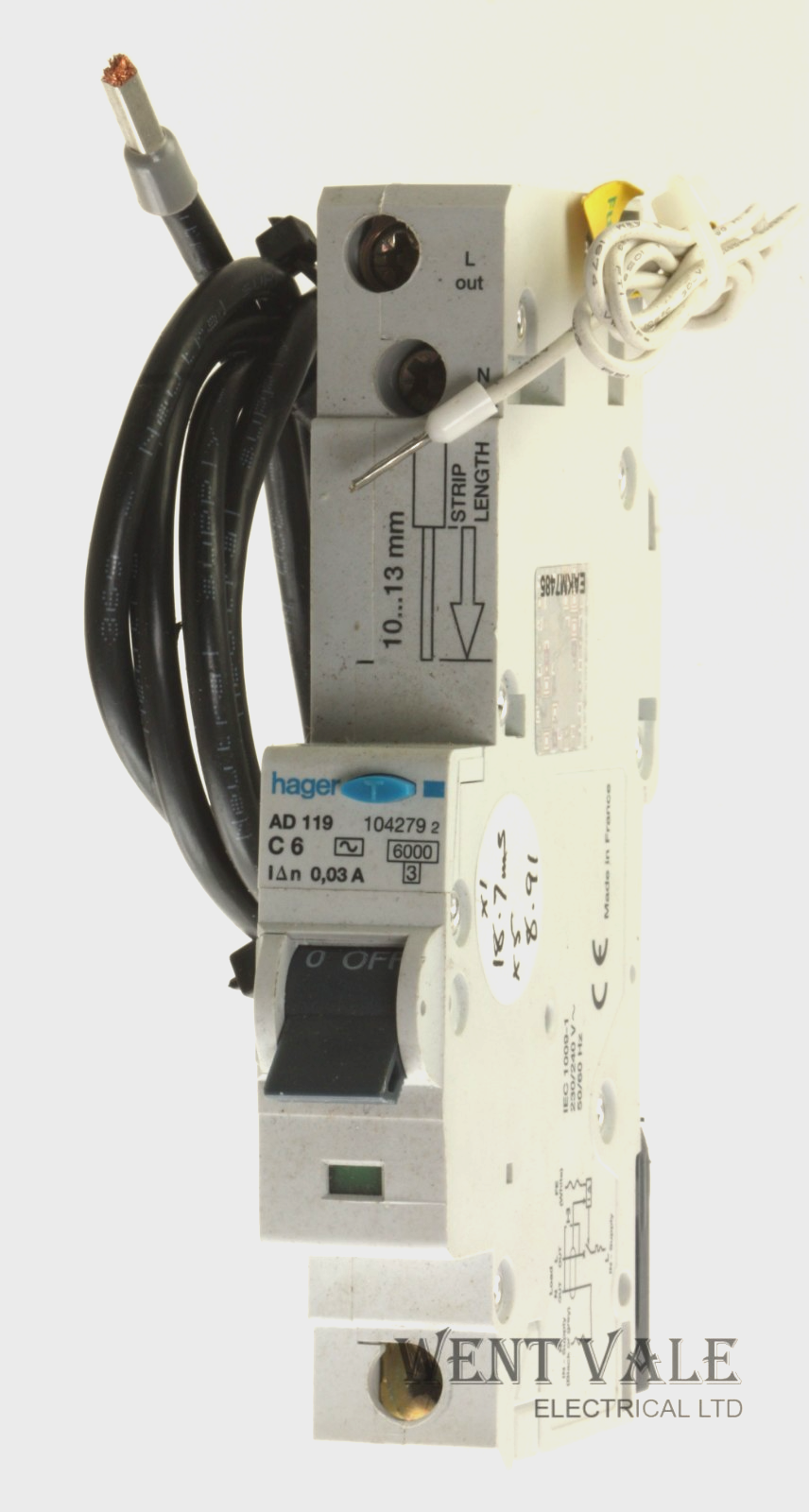 Hager AD119-104279 2 - 6a 30mA Type C Single Pole Class AC RCBO Used