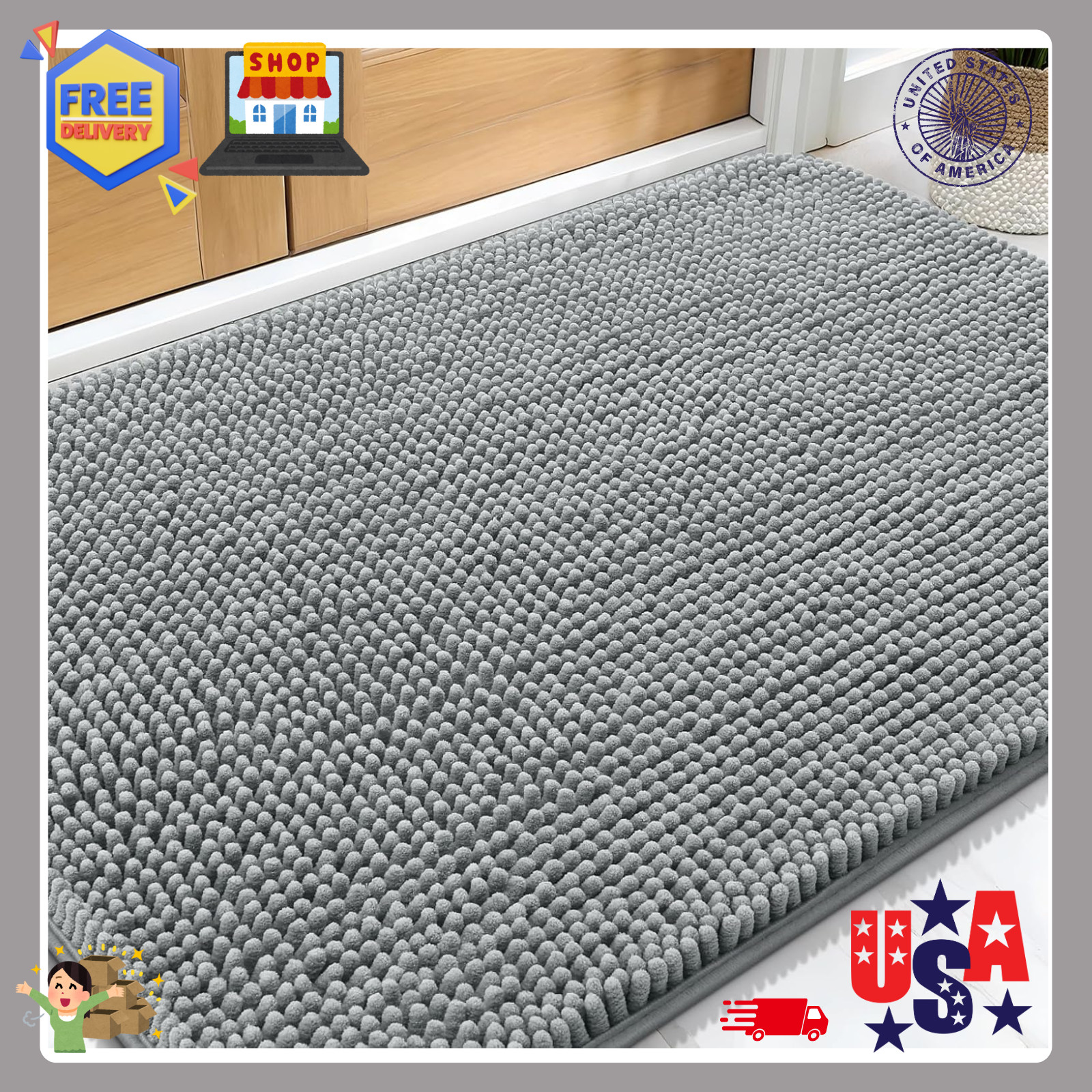 Dog Door Mat for Muddy Paws | 30" x 20" Absorbent Chenille Indoor Entryway Rug (