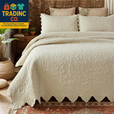 Queen Size Quilt Set Cotton Beige Quilts Luxury Farmhouse Bedding Set Matelasse