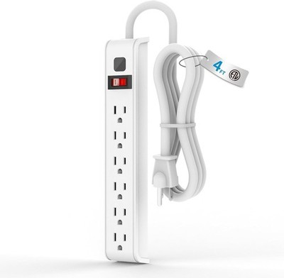 TiFFCOFiO Surge Protector Power Strip, 4 Feet Extension Cord, 600 Joules Surge P
