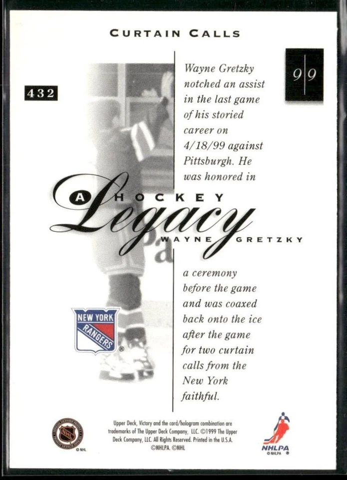 1999-00 Upper Deck Victory Wayne Gretzky #432 New York Rangers - Image 2 of 2