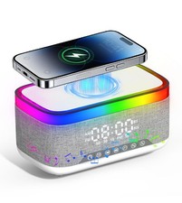 Bluetooth Speaker with Wireless Charging, Alarm Clock Radio for Bedrooms 6 in...