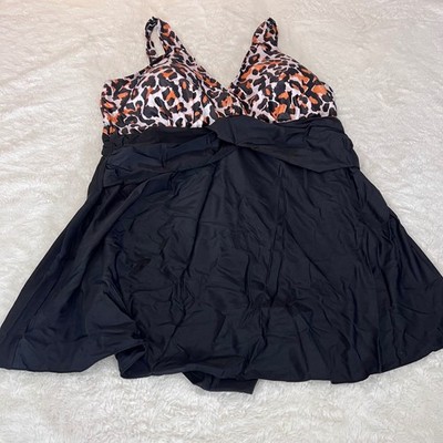 Holipick Plus Size 22W Leopard Print Tankini Swim Dress Black Women's NWT